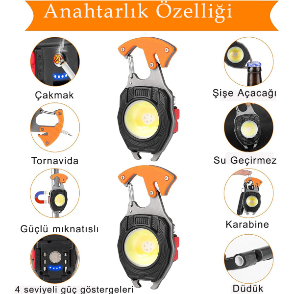 Biterse® 10 Fonksiyonlu Pro Kamp Lambası Rezistanslı Çakmak İmdat Düdüğü ve Tornavida Seti