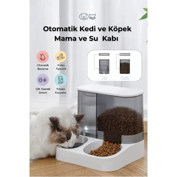 2’si 1 Arada Otomatik Kedi Mama ve Su Kabı