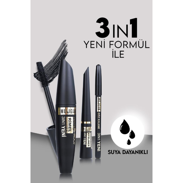 3’ü 1 Arada Göz Makyajı Seti - Eyeliner, Maskara, Kalem