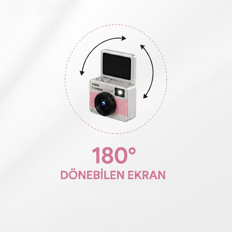 Mini Dijital Retro Kamera - Dönebilen Ekran - Flaşlı