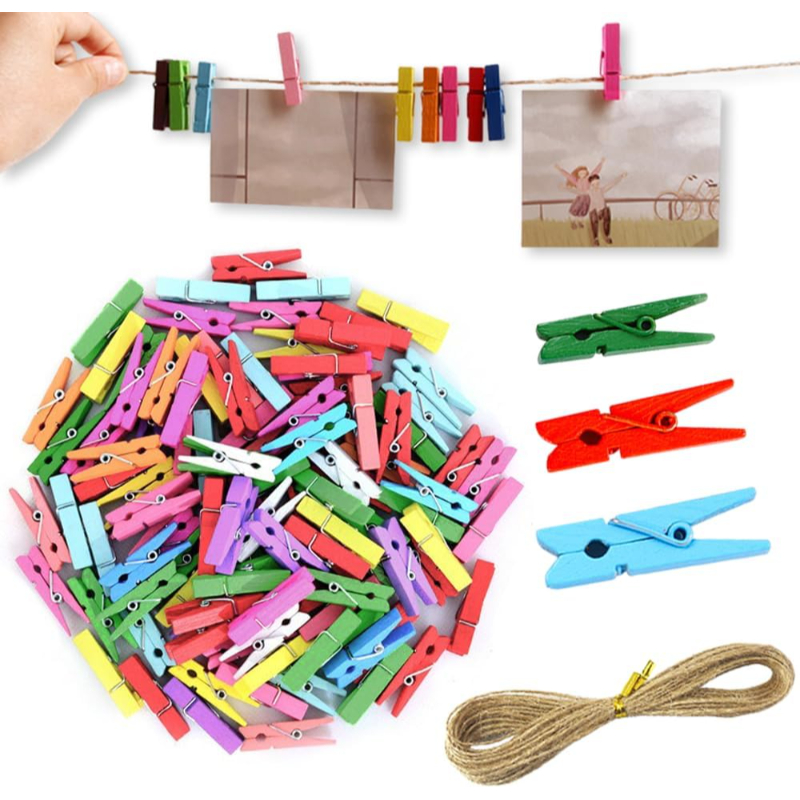 İpli Mini Mandal Seti - 50’li Paket - Karışık Renkli Set