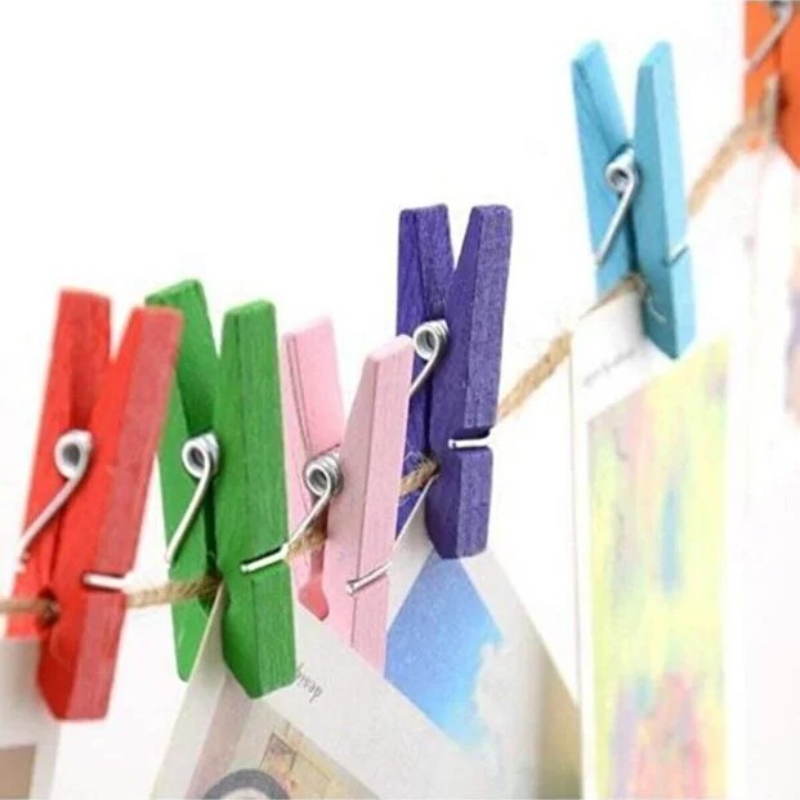 İpli Mini Mandal Seti - 50’li Paket - Karışık Renkli Set
