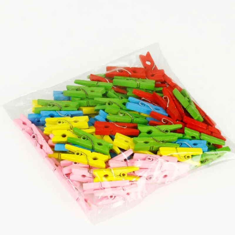 İpli Mini Mandal Seti - 50’li Paket - Karışık Renkli Set