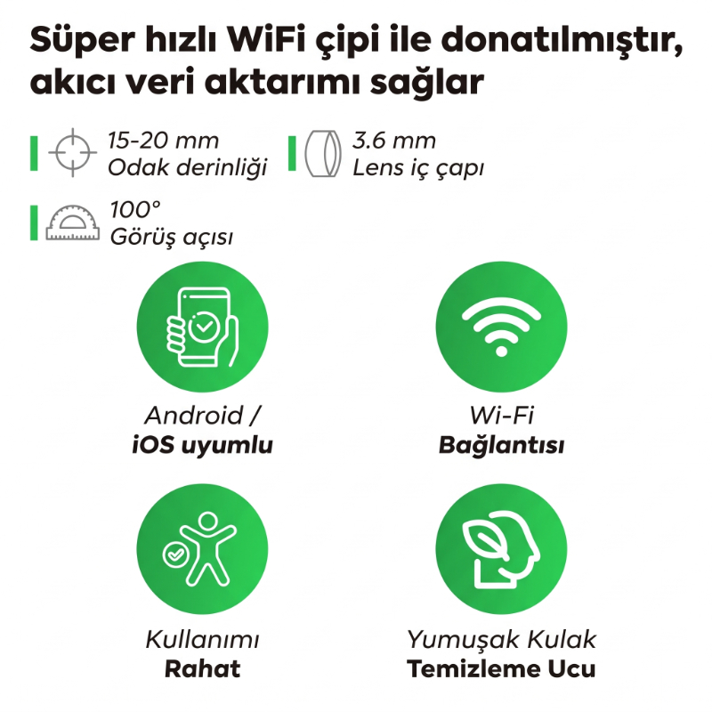 Akıllı Kulak Temizleme Cihazı - Kameralı - WiFi ve Mobil Uygulama Uyumlu