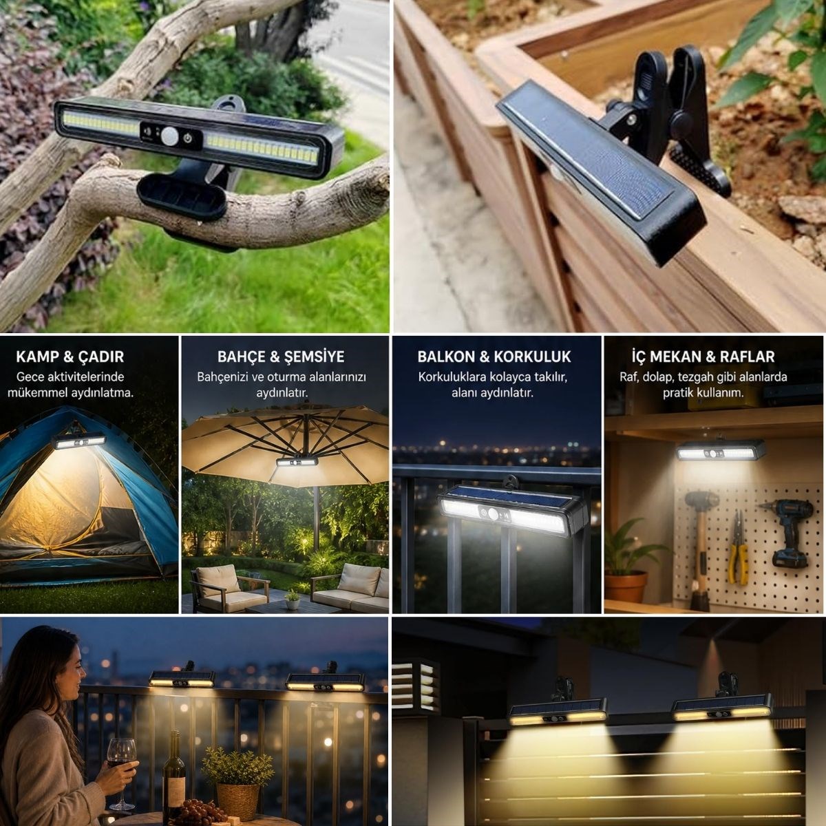 2’li Mandallı LED Solar Lamba - 36 LED - Hareket Sensörlü - 3 Modlu
