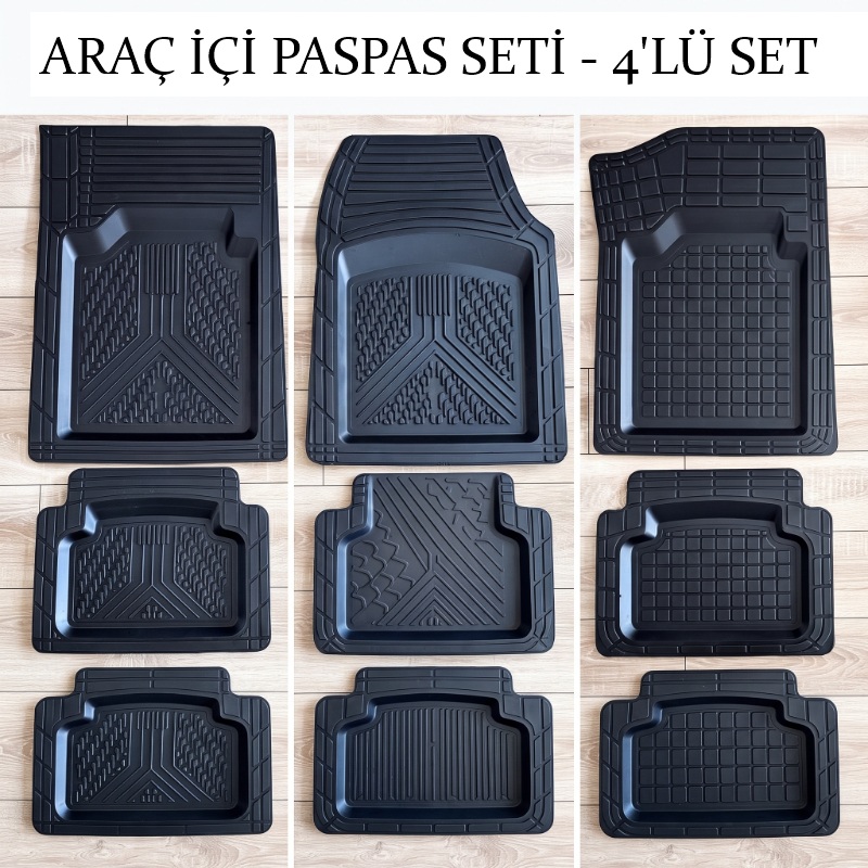 Araç İçi Paspas Seti - 4’lü Set - Karışık Desenler - Kauçuk - Kaymaz Yüzey
