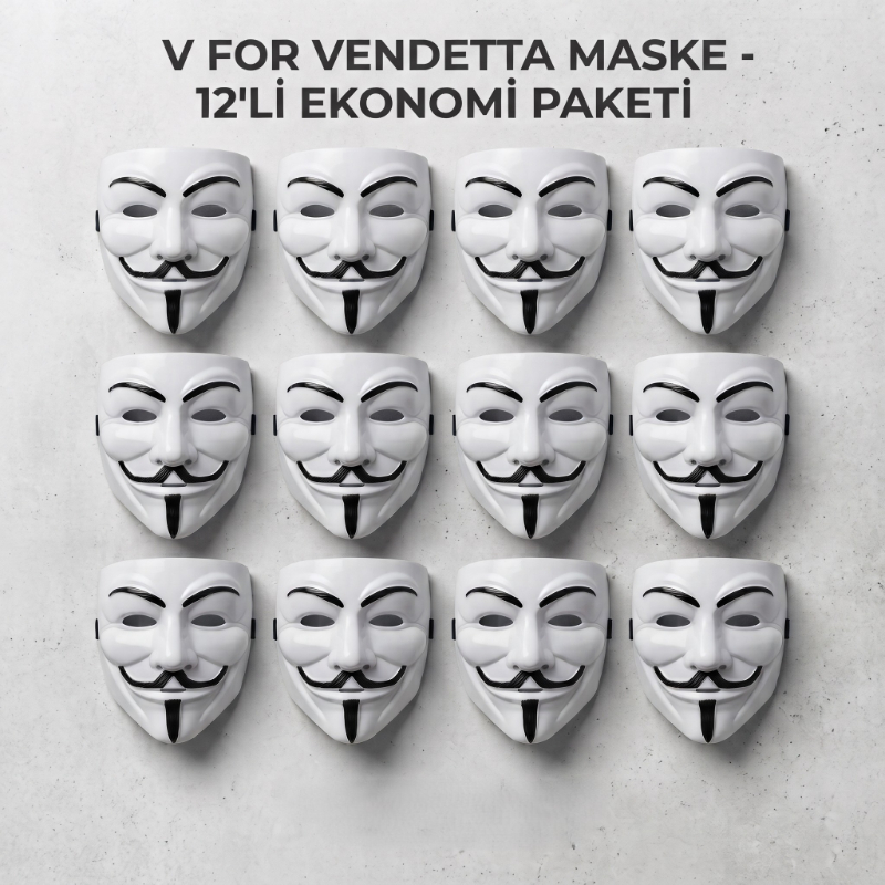 V for Vendetta Maskesi - 12’li Paket - Plastik