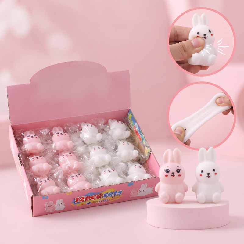 Tavşan Tasarımlı Squishy - 12’li Paket - Karışık Renk - Yumuşak Oyuncak