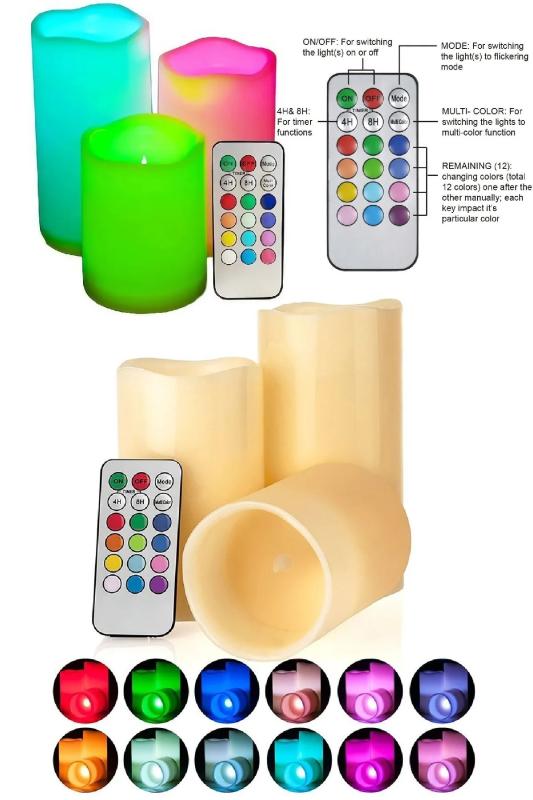 3 Adet Renk Değiştiren Dekoratif Kumandalı Led Mum Üç Boy Rgb Mum