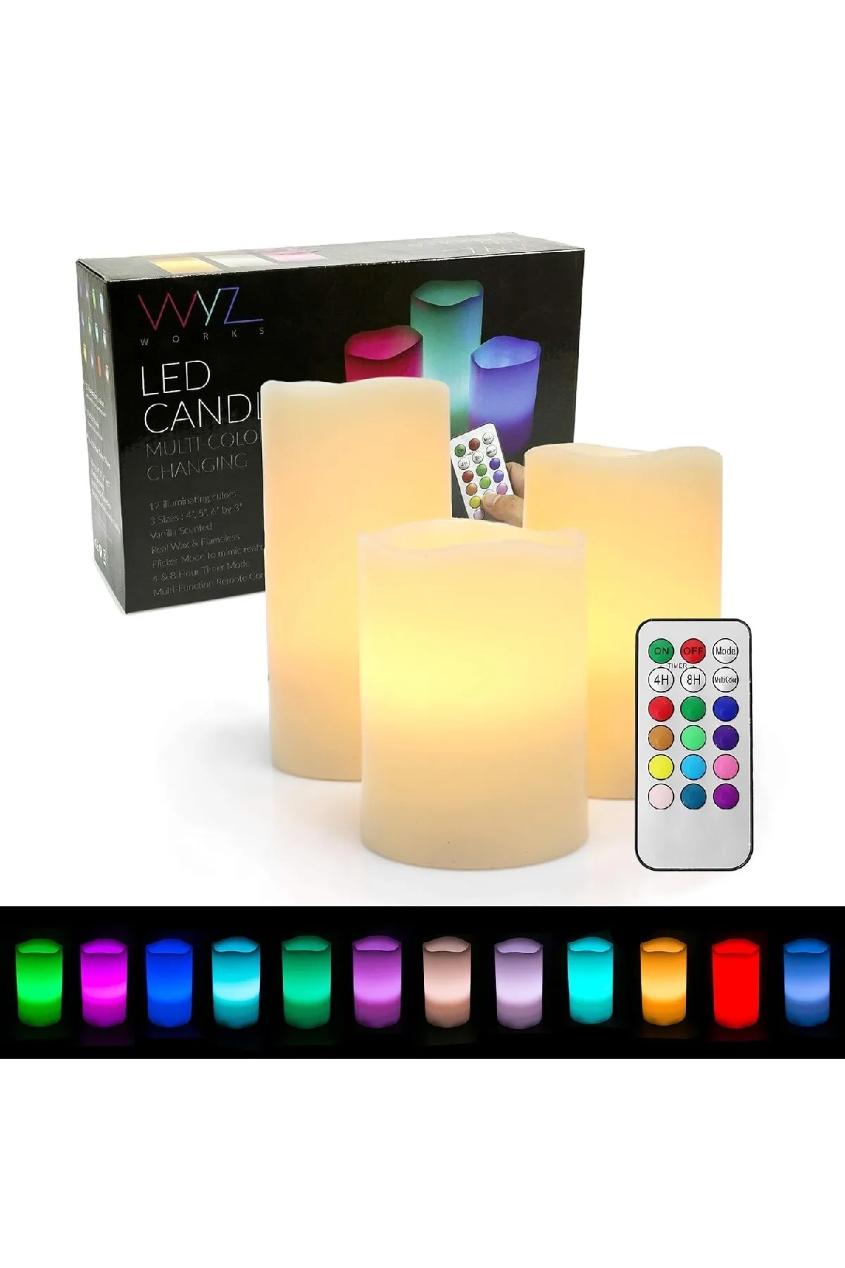 3 Adet Renk Değiştiren Dekoratif Kumandalı Led Mum Üç Boy Rgb Mum