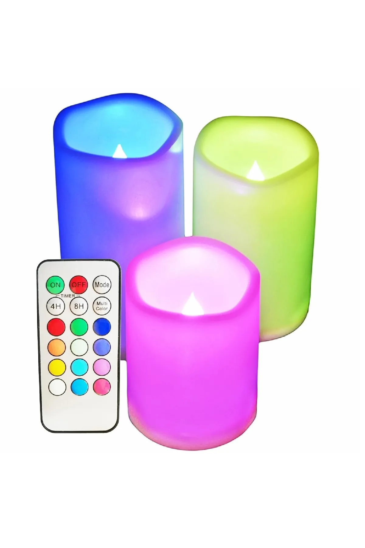 3 Adet Renk Değiştiren Dekoratif Kumandalı Led Mum Üç Boy Rgb Mum