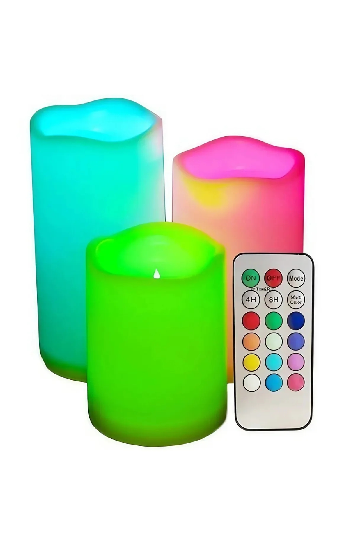 3 Adet Renk Değiştiren Dekoratif Kumandalı Led Mum Üç Boy Rgb Mum