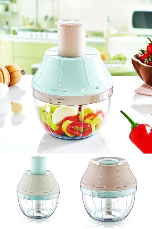 3 Bıçaklı Bas Kes El Rondosu Pratik Basmalı Sebze Meyve Doğrayıcı