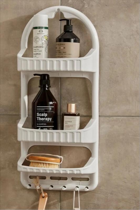 3 Katlı Paslanmaz Banyo Düzenleyici Şampuanlık Raf Plastik Banyo Rafı