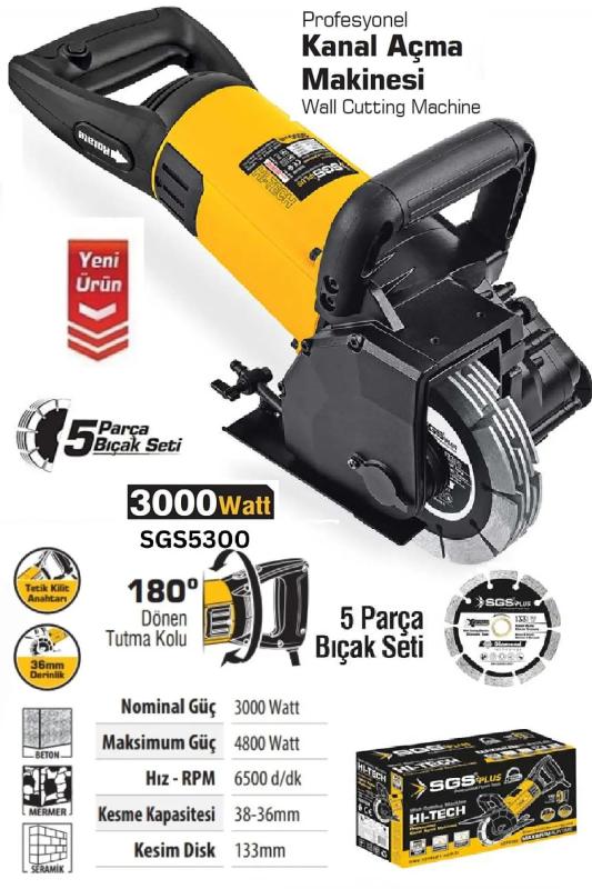 Biterse 3000W Profesyonel Kanal Açma Makinesi 133mm 5 Bıçaklı 6500Rpm Duvar Oluk Açma