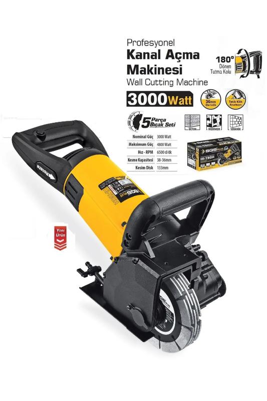 Biterse 3000W Profesyonel Kanal Açma Makinesi 133mm 5 Bıçaklı 6500Rpm Duvar Oluk Açma