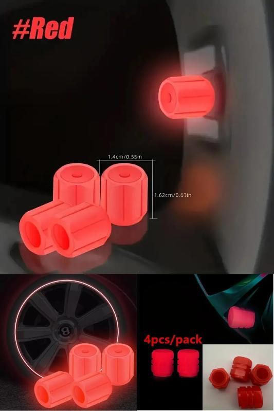 4 Adet Fosforlu Sibop Kapağı Araba Motosiklet Bisiklet Lastik Sibop Kapağı Kırmızı