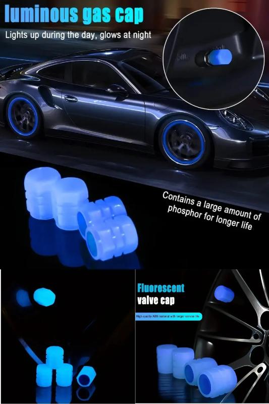 4 Adet Fosforlu Sibop Kapağı Araba Motosiklet Bisiklet Lastik Sibop Kapağı Mavi