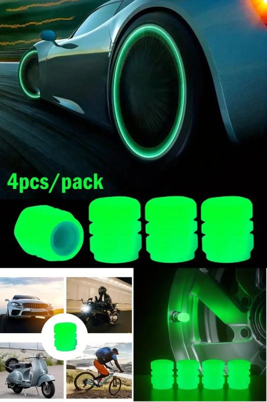 4 Adet Fosforlu Sibop Kapağı Araba Motosiklet Bisiklet Lastik Sibop Kapağı Yeşil