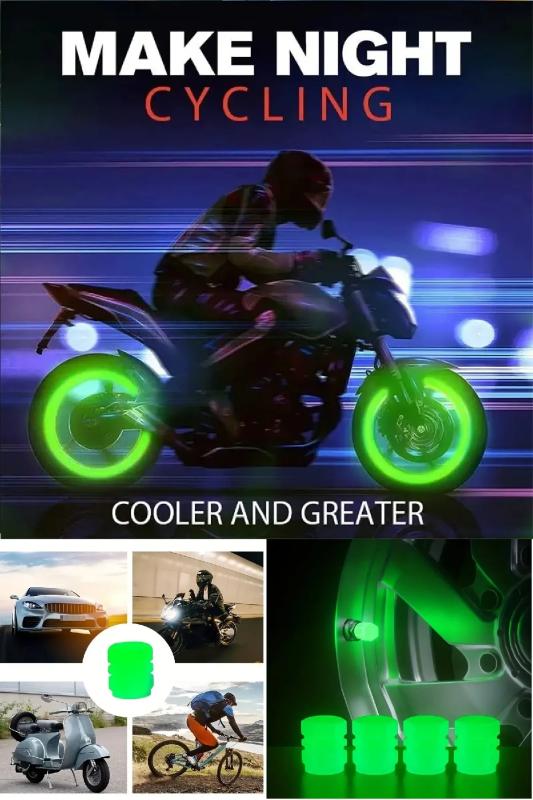 4 Adet Fosforlu Sibop Kapağı Araba Motosiklet Bisiklet Lastik Sibop Kapağı Yeşil