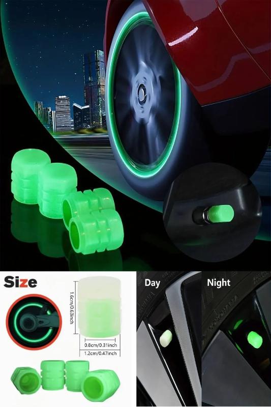 4 Adet Fosforlu Sibop Kapağı Araba Motosiklet Bisiklet Lastik Sibop Kapağı Yeşil