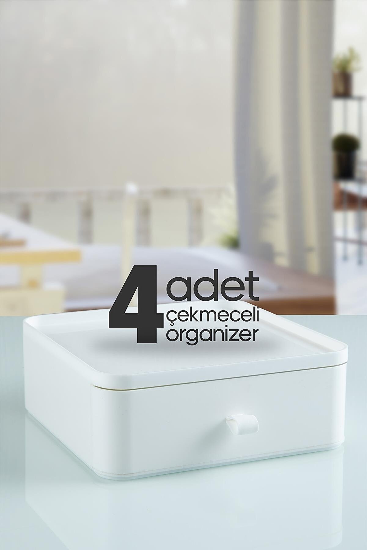 4 Adet Makyaj ve Kozmetik Düzenleyici Çok Amaçlı Çekmeceler Beyaz
