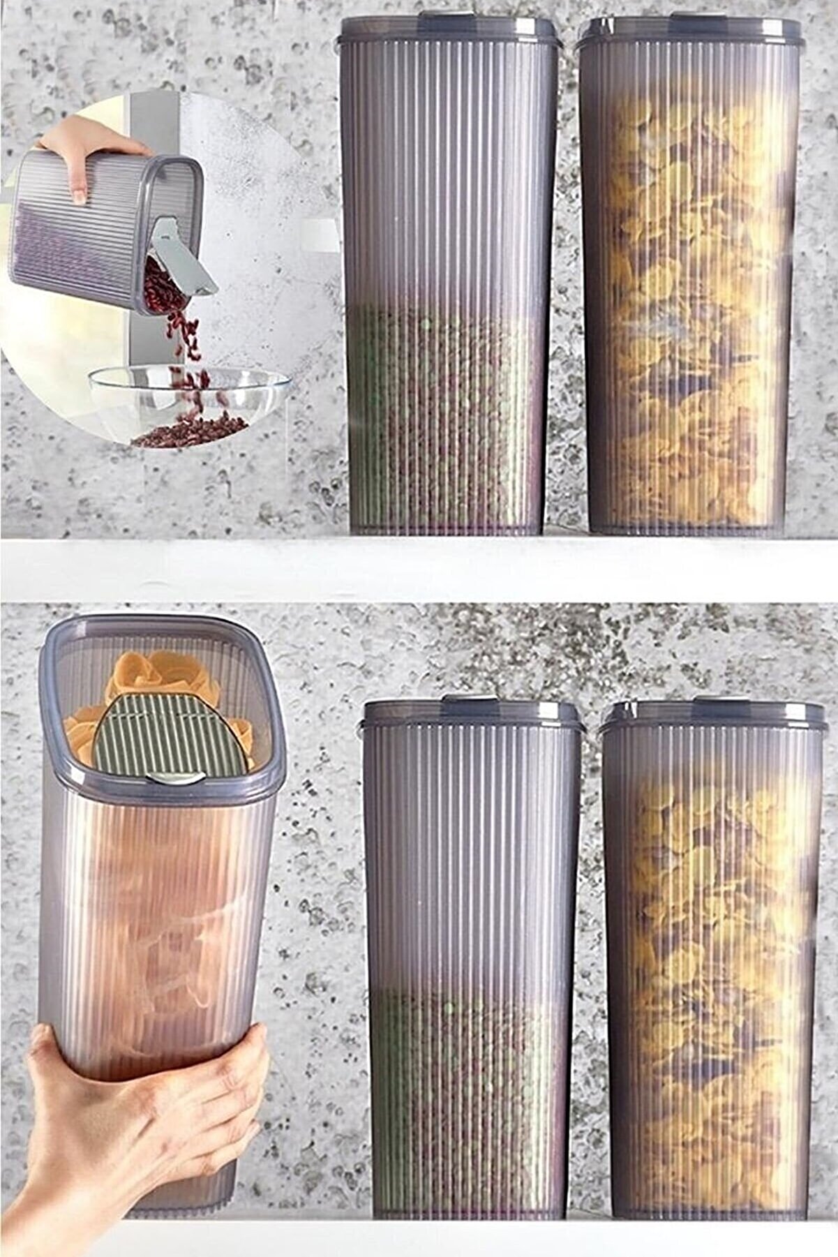 4 Adet Saklama Kabı Erzak ve Bakliyat Saklama Kabı Plastik 4000 Ml
