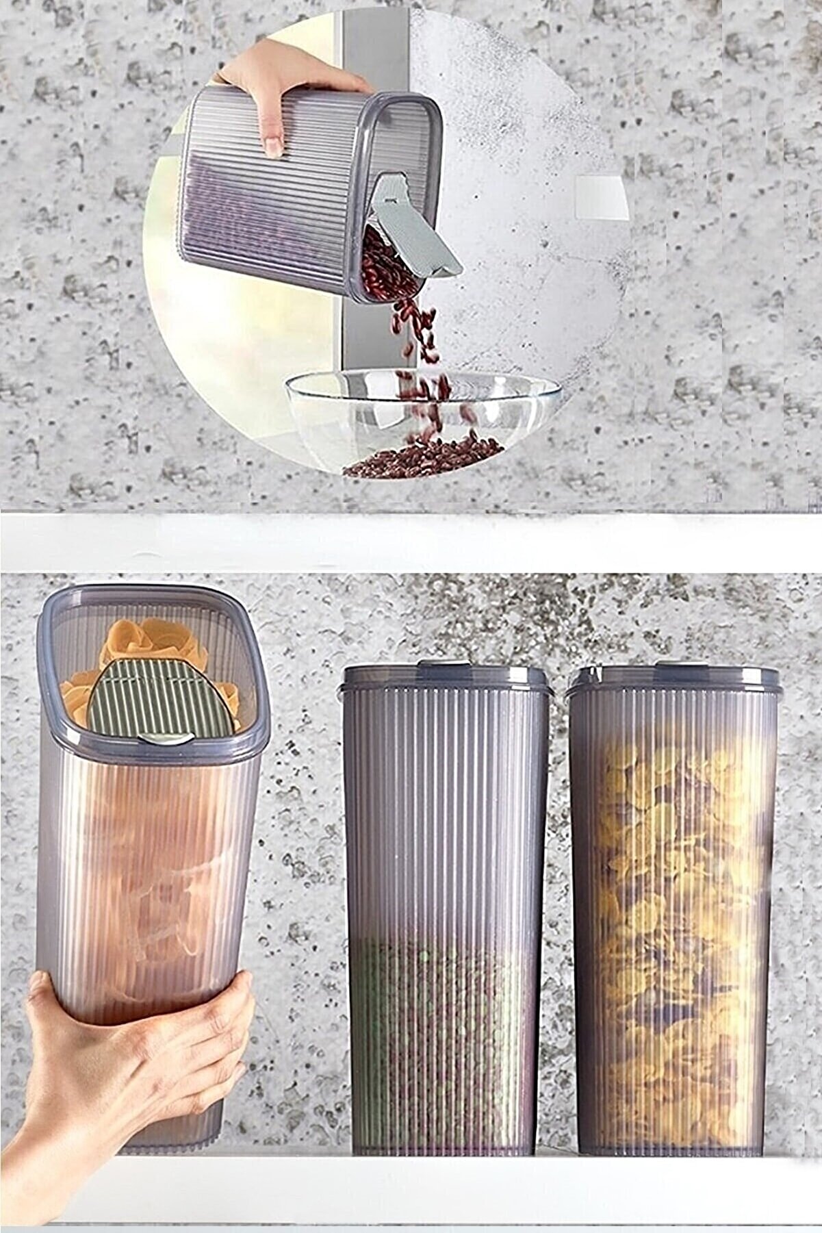 4 Adet Saklama Kabı Erzak ve Bakliyat Saklama Kabı Plastik 4000 Ml