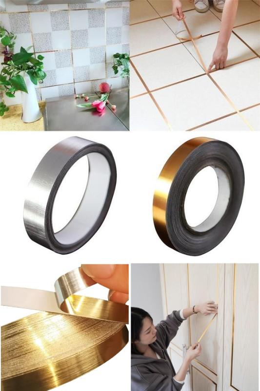 50 Metre Dekoratif Banyo Mutfak Fayans Arası Şerit Bant Gold Renk 1 Cm