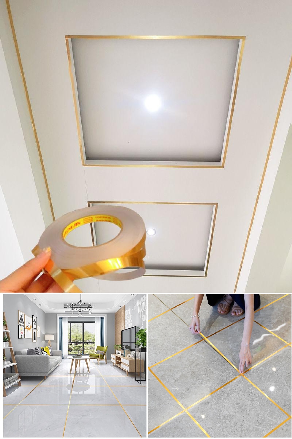 50 Metre Dekoratif Banyo Mutfak Fayans Arası Şerit Bant Gold Renk 1 Cm