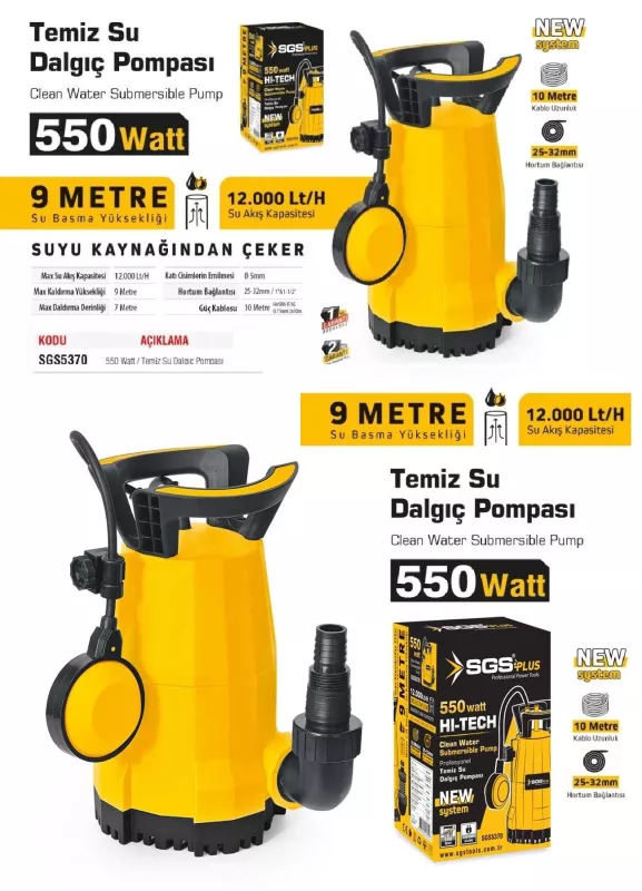 550 Watt 9 Metre Temiz Su Dalgıç Pompası SGS5370