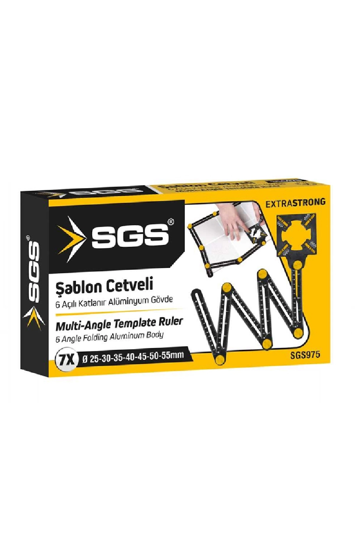 6 Açılı Katlanır Delik Şablon Cetveli SGS975 Ayarlanabilir Pozisyon Ölçüm Cetveli