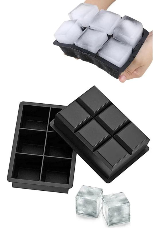 6 Bölmeli Büyük Boy Silikon Kare Buz Kalıbı