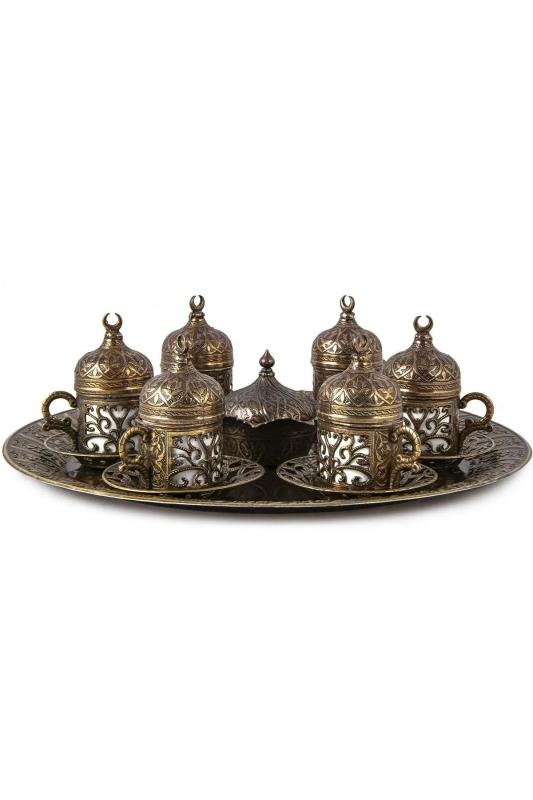 6 Kişilik Tam Takım Vintage Kahve Takımı Kahve Fincanı Seti Antik Yeşil