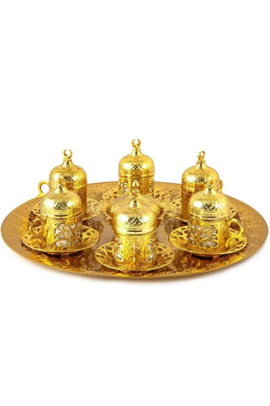 6 Kişilik Tam Takım Vintage Kahve Takımı Kahve Fincanı Seti Gold