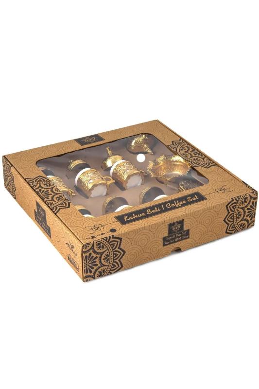 6 Kişilik Tam Takım Vintage Kahve Takımı Kahve Fincanı Seti Gold