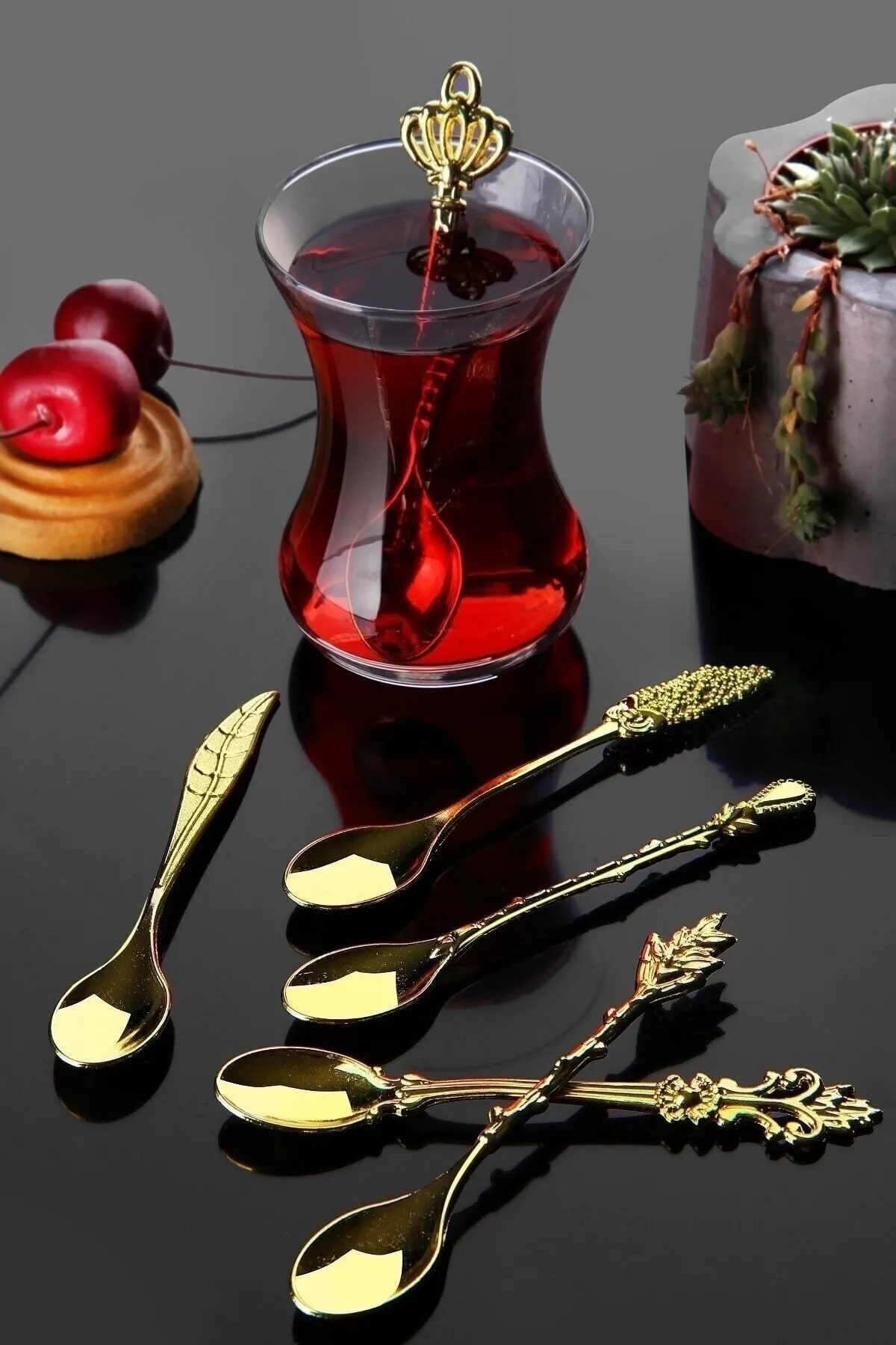 6’lı Çay Kaşığı Gold Renk Zamak Şık Çay Kaşığı Seti Kutulu
