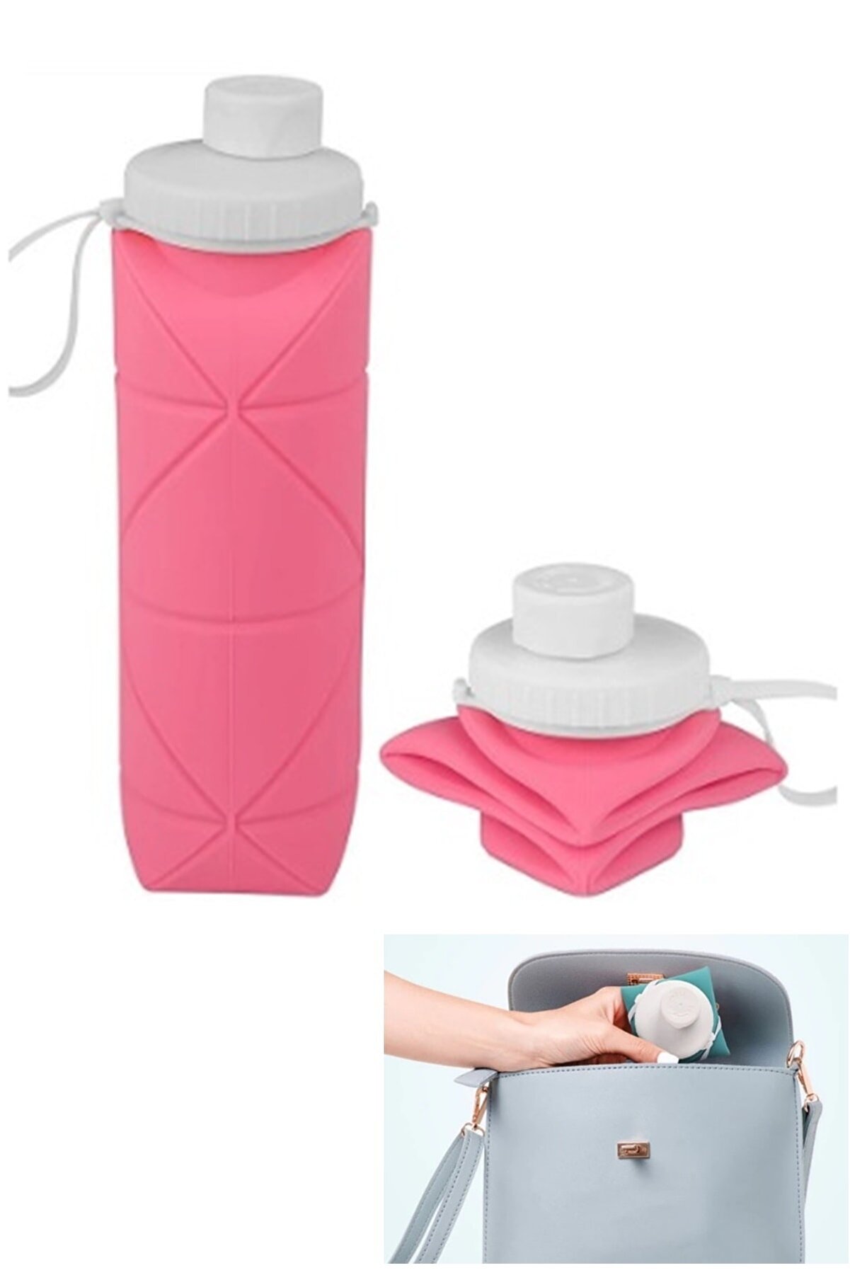 600 ml Katlanabilir Silikon Su Şişesi Taşınabilir Su Matarası