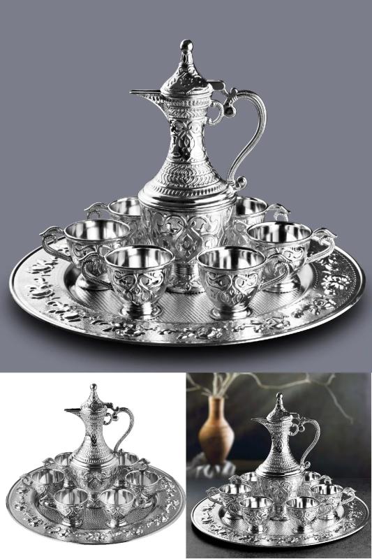 8 Parça Lüks Gümüş Renk Otantik Zemzem Takımı