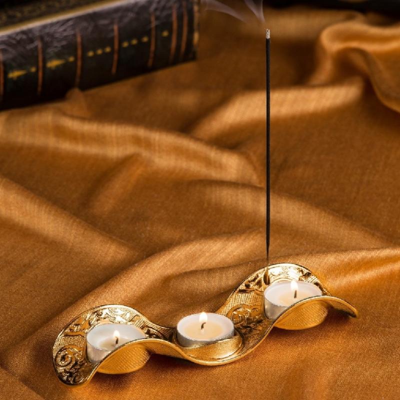 Dekoratif Tütsülü Mumluk Kutulu Gold Renk