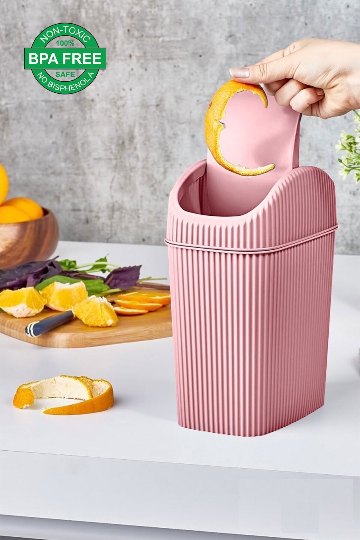 Biterse Mini Tezgah Üstü Luna Kapaklı Çöp Kovası 2,5 Litre