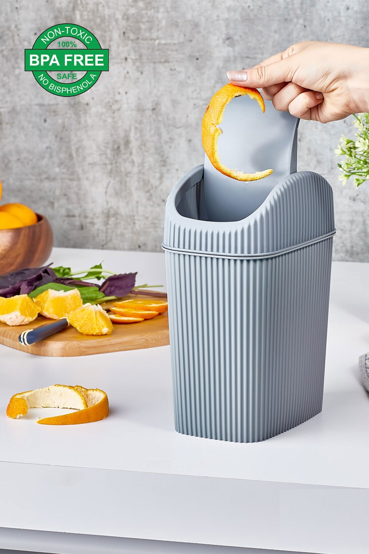 Biterse Mini Tezgah Üstü Luna Kapaklı Çöp Kovası 2,5 Litre