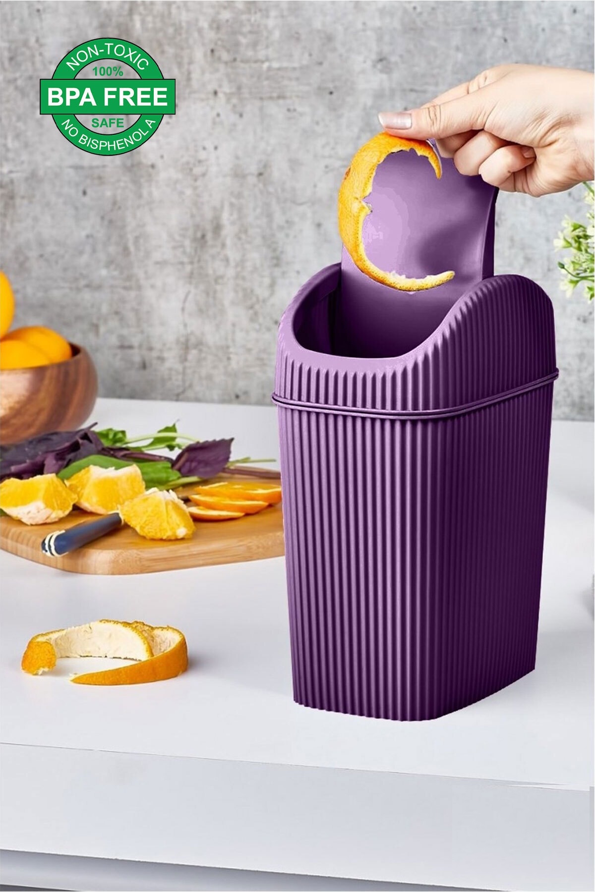 Biterse Mini Tezgah Üstü Luna Kapaklı Çöp Kovası 2,5 Litre