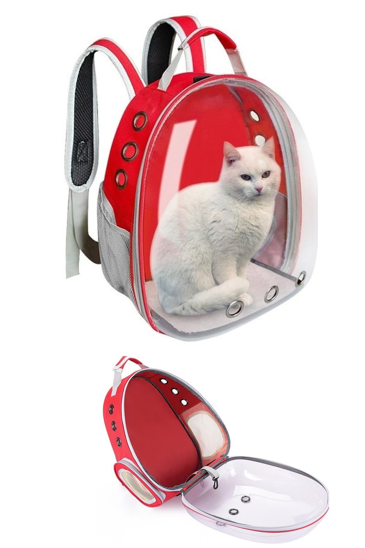 Biterse Seyahat Tipi Astronot Kedi ve Köpek Taşıma Çantası + Katlanır Mama Kabı