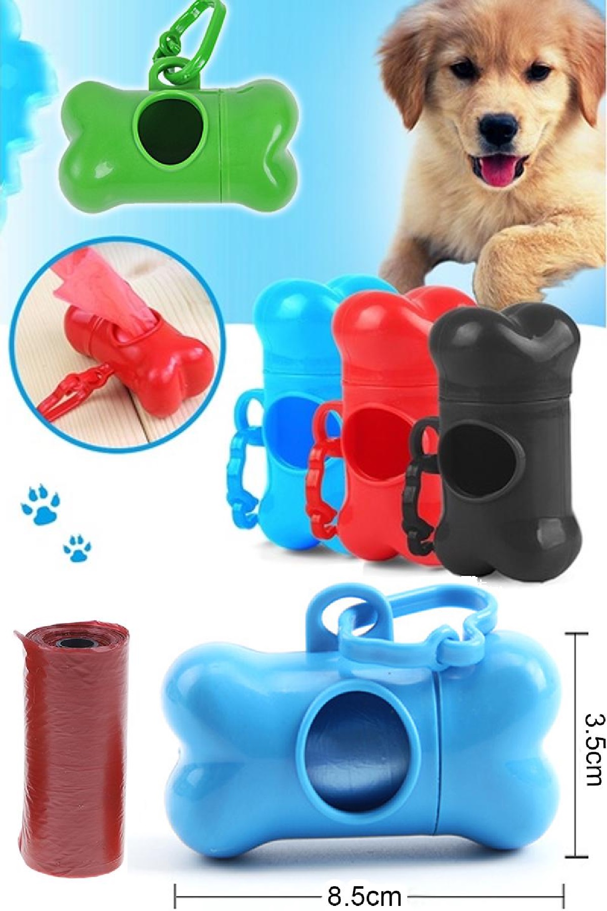 Kemik Tasarımlı Köpek Kaka Poşeti Taşıma Kutusu + 15 Li Kaka Poşeti