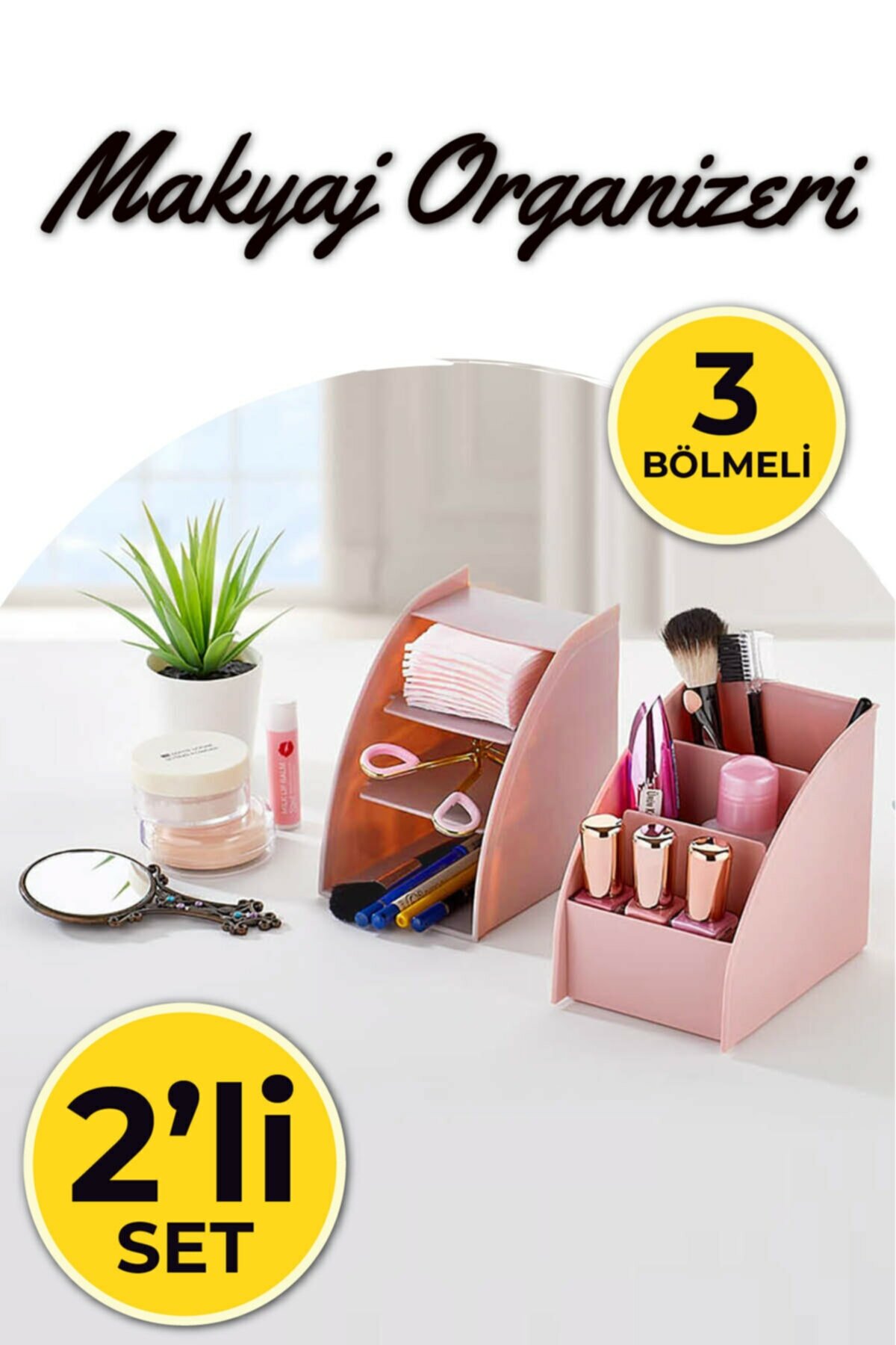 Biterse Makyaj Organizeri 3 Bölmeli Plastik 2’li Set