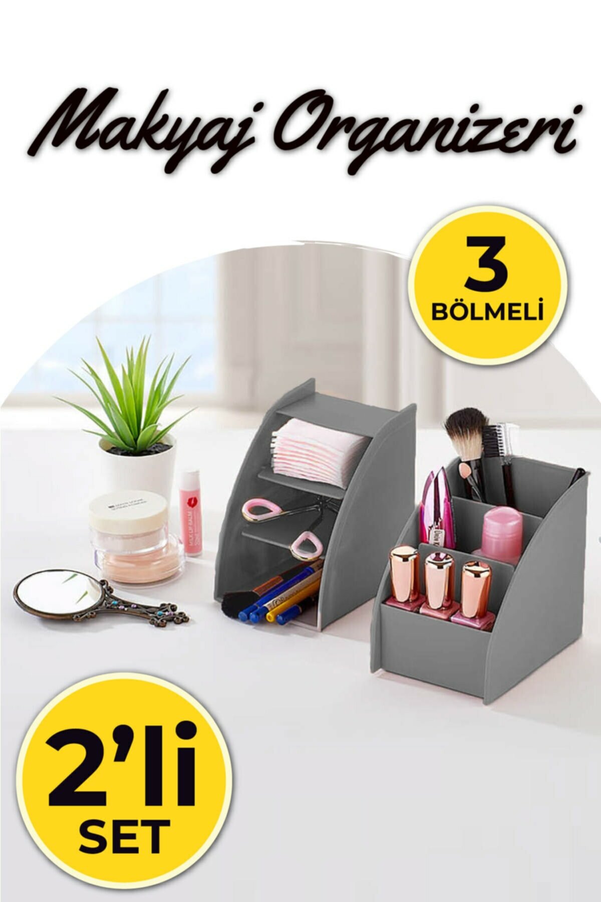 Biterse Makyaj Organizeri 3 Bölmeli Plastik 2’li Set