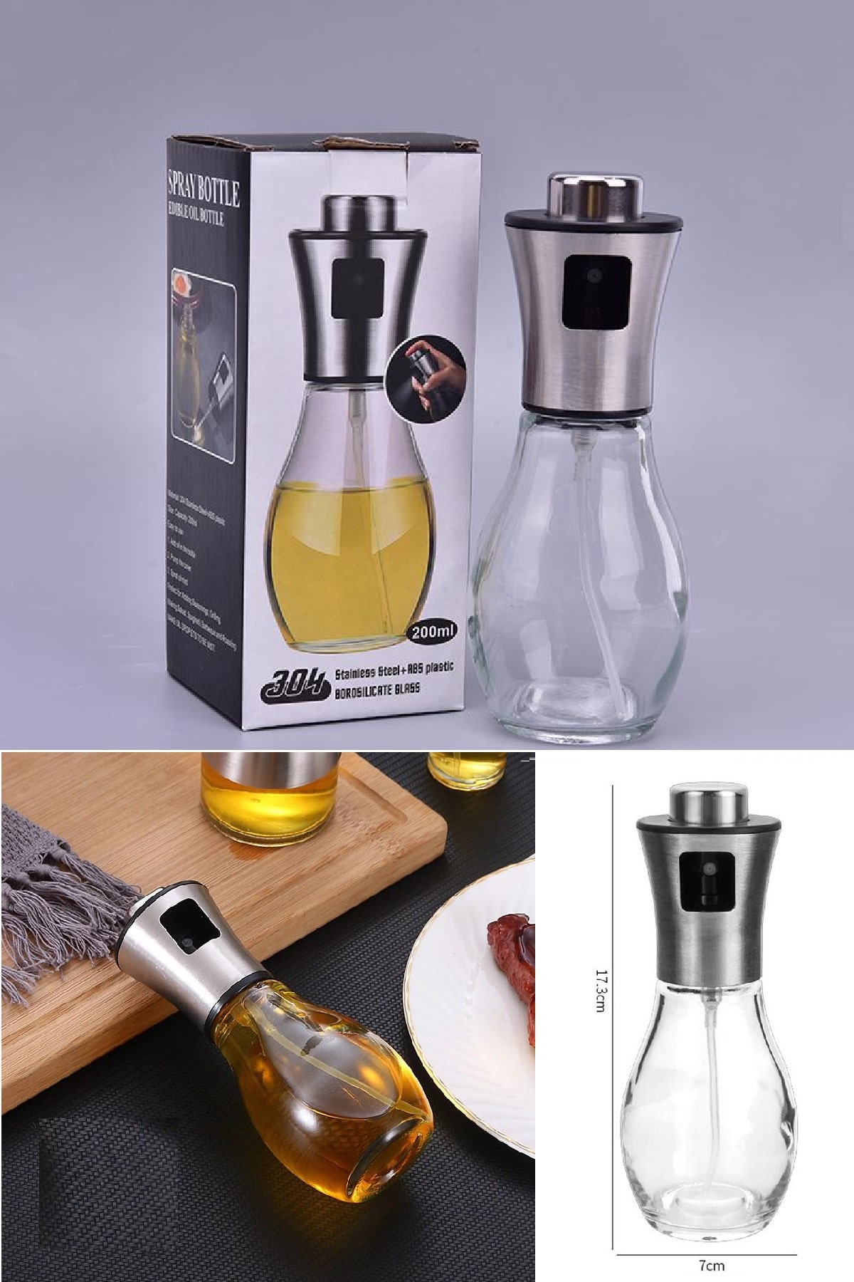 Biterse 200 ml Pompalı Sprey Yağdanlık Sprey Yağlık Sirkelik Cam Sprey Yağlık