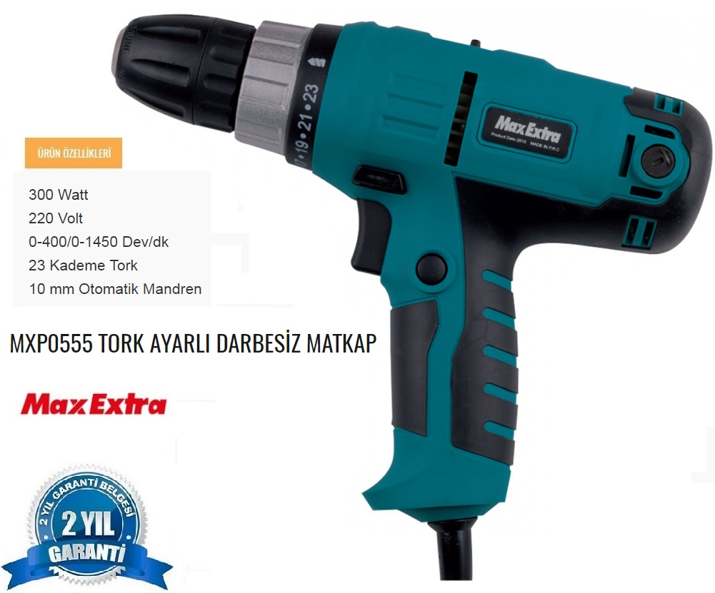 Biterse Max-Extra Mxp0555 Tork Ayarlı Darbesiz Matkap 300 Watt