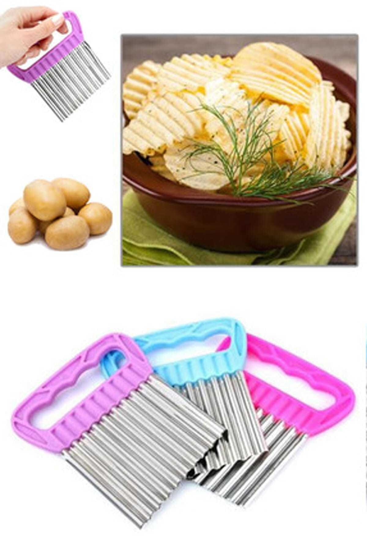 Biterse Çelik Cips Şeklinde Patates Doğrayıcı, Dilimleyici Aparat - 1 Adet